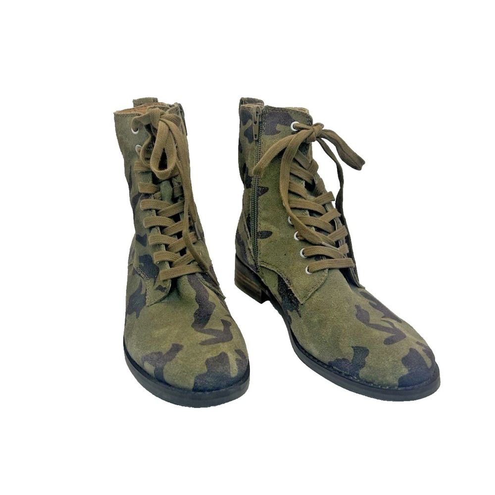 Lucky Brand Hestawn Suede Camo Lace Up Boots Size 6 1/2 Grunge Gorpcore
